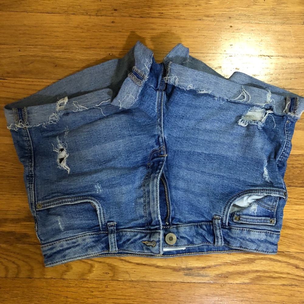 Zara high waisted light wash destroyed shorts